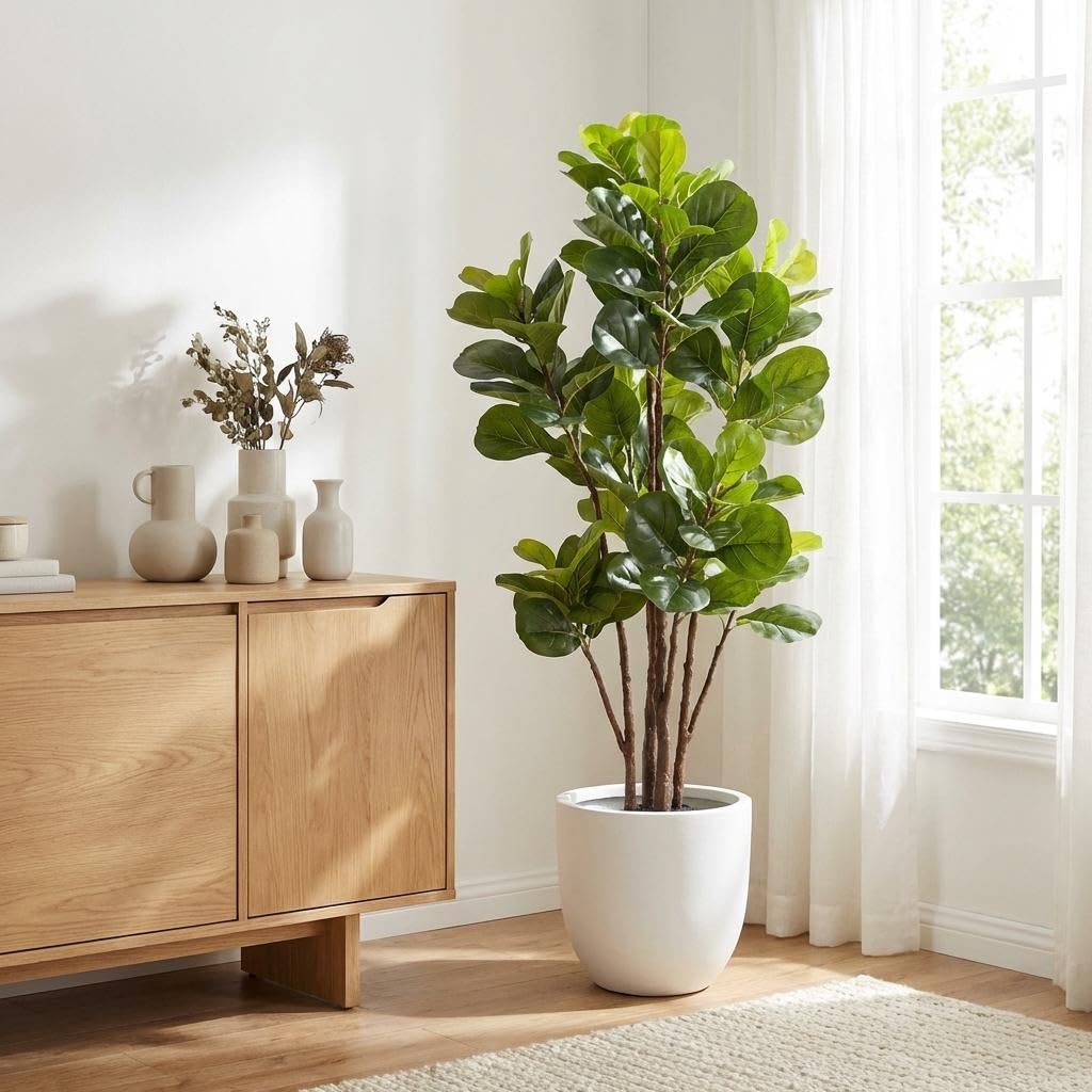 Ficus Lyrata Tree - 피들리프 무화과나무 인조, 5피트 실내용 인조